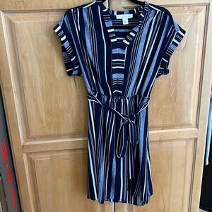 Navy blue and white stripe dress